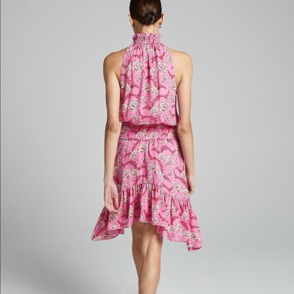 A.L.C. Pink/Red Floral Cody 100% Silk Halter Neck Dress 4 - Picture 2 of 12